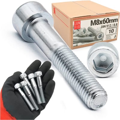 LUN FIX - Zylinderkopfschroeven M8x60 mm - 10 stuks - DIN 912 - Vol draad - Staal verzinkt