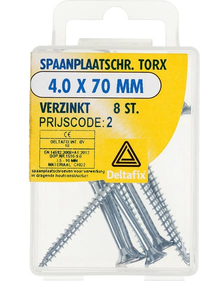 Deltafix spaanplaatschroef platkop / torx / met nibs / type 17 snijpunt verzinkt 4.0 x 70 mm 8 st.