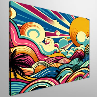 Pop art landschap schilderij | Neon pop landschap: een levendige, moderne interpretatie van de natuur | Kunst - 40x40 centimeter op Canvas | Foto op Canvas