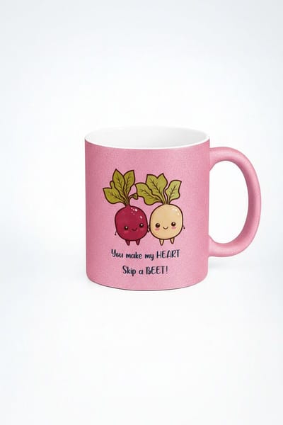 Unieke Roze Glitter Mok met Bieten Pun: 'You make my HEART Skip a BEET' - Grappig Valentijn Cadeau