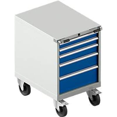 Schäfer Shop Select Gereedschapskast verrijdbaar WSK 36-27, 5 laden, H 920 mm, enkele vergrendeling, staal, 200 kg draagvermogen, licht-grijs/enziumblauw