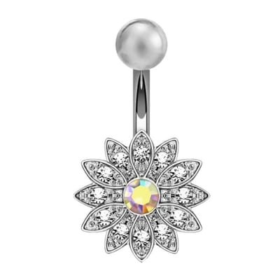Fako Bijoux® - Navelpiercing - Bloem - Kristal - Transparant
