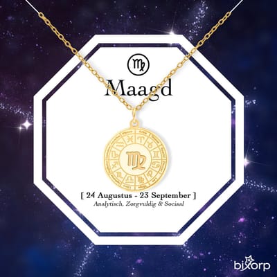 Bixorp Stars Sterrenbeeld Ketting Maagd / Virgo - Stainless Steel Medailon met Goud Verguld - 45cm Ketting met Zodiac Hanger - Inclusief Cadeau Verpakking