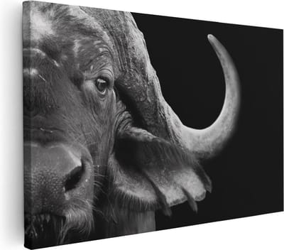 Artaza Canvas Schilderij Dierenkop - 30x20 cm - Klein - Wanddecoratie Buffel Afrika - Muurdecoratie Dieren - Kamer Accessoires