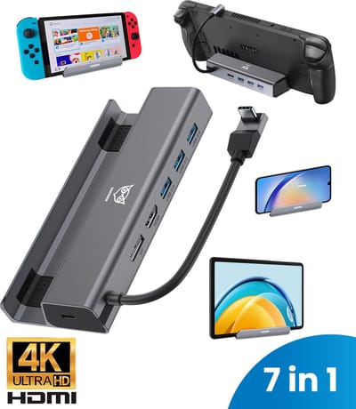 Good2know Steam Deck Dock - Multifunctioneel Docking station voor valve Steam Deck console, switch, ipad - 7 in 1 - 4k hdmi - Ethernet - PD - Met display poort