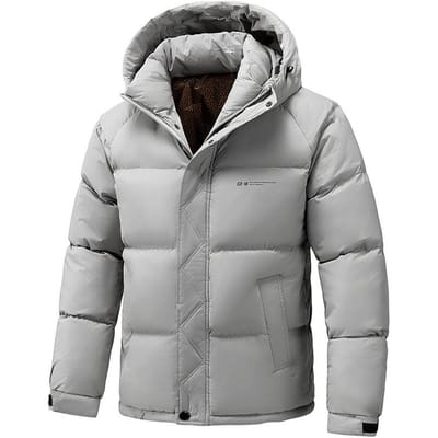 Winter Nieuwe Verdikte Warme Gewatteerde Jas Losse Casual Jas met Capuchon Gewatteerde Jas Heren Winddichte Jas 5XL lichtgrijze kleur
