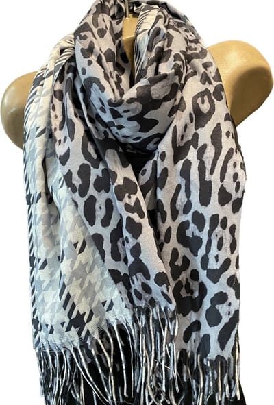 Sjaal blok-panterprint herfst/winter grijs
