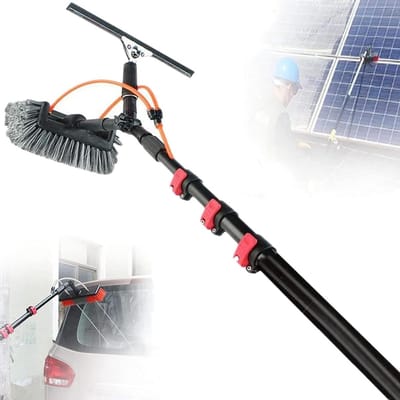 Raamreiniger Set - Schoonmaakgereedschap - Hoge Ramen Wassen - Watergevoede Telescoopsteel - 5.4 Meter - Grijs