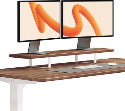 Desktronic Monitorstandaard 2 Schermen Wit/Massief Walnoot - Monitor Verhoger Hout - 114 x 28 cm