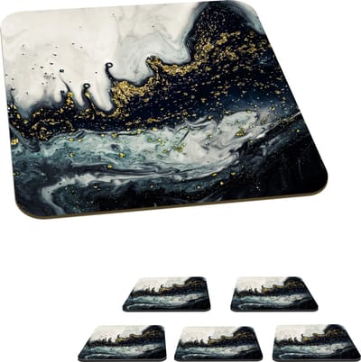 Onderzetters voor glazen - Marmer - Abstract - Goud - Luxe - 10x10 cm - Glasonderzetters - 6 stuks