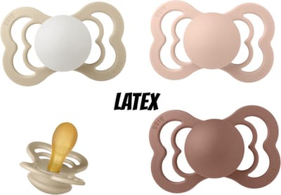 Bibs Supreme Latex fopspeen 0-6 maand 4 stuks Blush,Woodchuck,Vanilla en Vanilla Night Glow maat 1