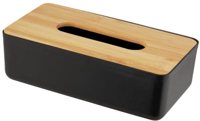 Famanu – Doos voor cosmeticadoekjes of zakdoeken van kunststof met bamboe deksel, uitneembaar, voor het opbergen van kartonnen dozen, 24 x 7,5 x 12 cm, zwart/naturel
