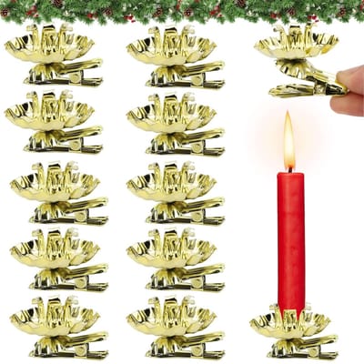 Dailygoods- Boomkaarsenhouder Goud - 10 Stuks - Kandelaar/Clip - Kerstdecoratie - Beschermend Ontwerp - Druppelafdekking