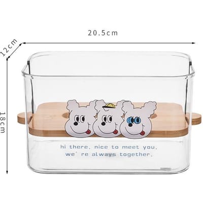 Transparante Tissuebox Hondenpatroon Houten Deksel Afgeronde Rand Minimalistisch PET Glad Oppervlak Servetbox voor Keuken white