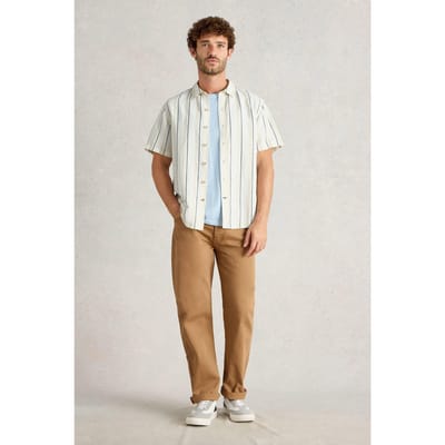 White Stuff Keswick Ss Stripe Linen Shirt Natural Multi Maat: XL | Casual Overhemden Outlet | Heren | Beige