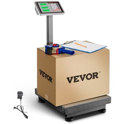 VEVOR digitale platformweegschaal, 300 kg capaciteit, hoge nauwkeurigheid van 50 g, elektronische vloerweegschaal met weergave in ponden en kilogrammen, tarrafunctie, prijsberekening, AC/DC-voeding, geschikt voor bagage, verzending, pakketten en post.