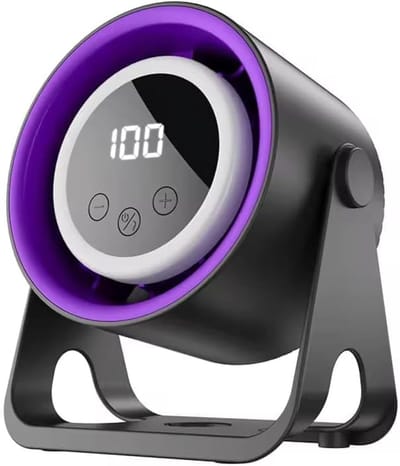2-in-1 draagbare ventilator met nachtlampje, kamperen en reizen, USB-oplaadbare bureauventilator met led-display, 100 snelheidsinstellingen, lange batterijduur, 3-in-1 montageontwerp, campers, tenten, festivals, caravans