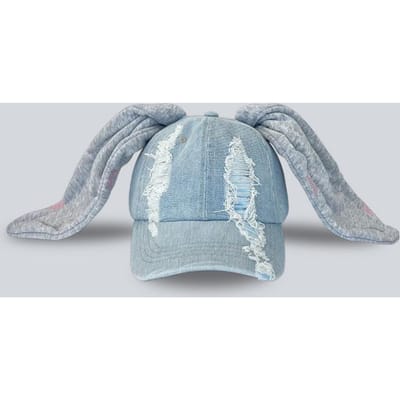 Niche Y2K Konijnenoren Denim Gescheurde Baseballpet Mannen En Vrouwen Donkere Persoonlijkheid Metalen Ring Straat Trend Verstelbare Sportpet 54-58cm gray