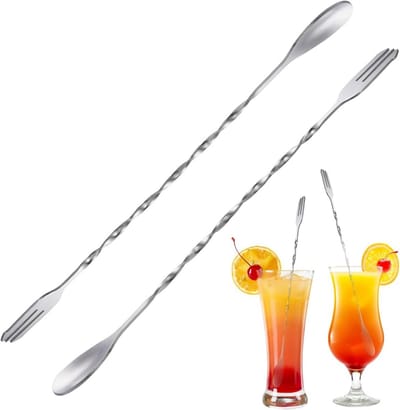 Dailygoods- IJslepel Set van 2 - Cocktaillepel 32 cm - Roestvrij Staal - Hoogwaardige Koffielepel - Antislip Handvat - Voor Cocktailliefhebbers