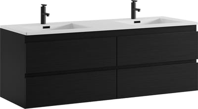 Badplaats Badkamermeubel Set Angela 140 cm – Zwart Houtnerf – Badmeubel met Wastafel