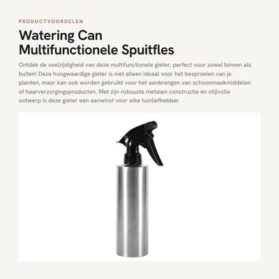 Dailygoods- Gieter 250ml - Roestvrij Staal - Multifunctioneel - Spuitkop - Binnen/Buiten - Gemakkelijk te Gebruiken - Sprayfles