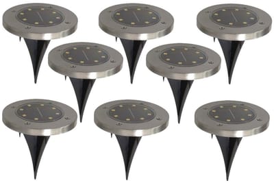 Gerim Tuinverlichting - 8x stuks - grondspotjes - solar - LED - 14 cm