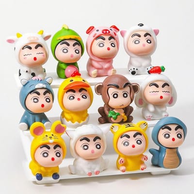 12 stuks/Set Dierlijke Kleurpotlood Shin-chan Actiemodel Mini Figuur Speelgoed Cartoon Schattig Verzamelspeelgoed Poppen Fans Verjaardagscadeaus gray
