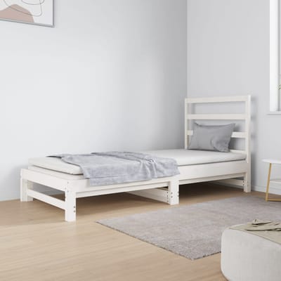 vidaXL - Slaapbank - uitschuifbaar - massief - grenenhout - wit - 2x(90x190) - cm