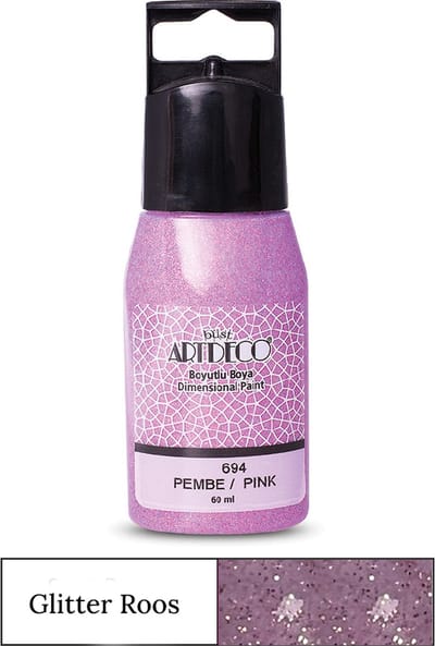 Artdeco Glitter Dimensional Paint, Relief Paint, Dimensional Fabric Paint, 3D Liner - 3D Verf - 3D Paint, Textuurschilderen, Reliëf Schilderen, Metallic Kleuren - Stof, Glas, Keramiek, Karton, Metaal, Papier, Steen - 50 ml-Roze