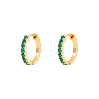 Gouden dames oorringen (hoops) – Smaragd geboortesteen mei – 925 sterling zilver 18k gold plated - cadeau voor vrouwen