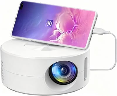 Mini Projector - Mini beamer - Draagbaar - Zakprojector - Draagbare Thuisbioscoop – Ondersteunt – Voor Kinderen & Smartphone – Rond – wit – 11x11x4.7cm