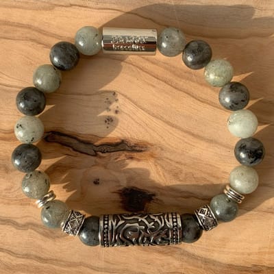Dragon Bracelets Viking - Heren Armband - Grijs en Zwart Labradoriet - Natuursteen