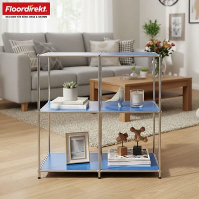 FLOORDIREKT Metalen Rek Concept Epure MK-027 - Dressoir & Opbergrek Met Open Vlakken - 78 x 82 x 40 cm - Blauw -Verkrijgbaar in Verschillende Kleuren - Metalen Rek in Modern Design - Rek Voor Woonkamer, Kantoor & Hal