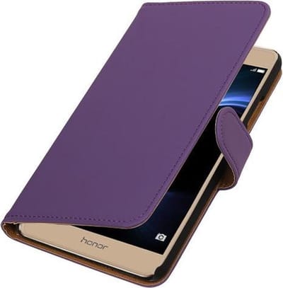 Paars Effen booktype wallet cover hoesje voor Huawei Honor V8