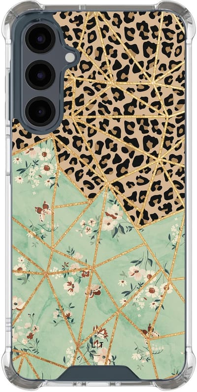 Shockproof hoesje - Geschikt voor Samsung Galaxy A16 - Luipaard bloemen print - Extra sterke case - TPU/polycarbonaat - Print / Illustratie - Multi, Transparant