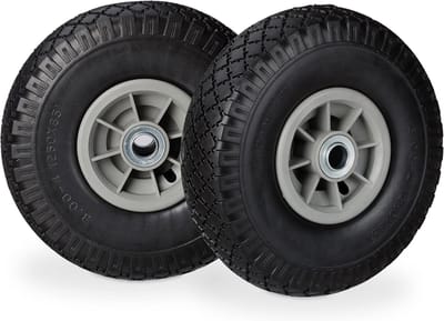 Famanu - Set van 2 steekwagenwielen, massief rubber 260x85 mm, draagkracht 80 kg, as 20 mm