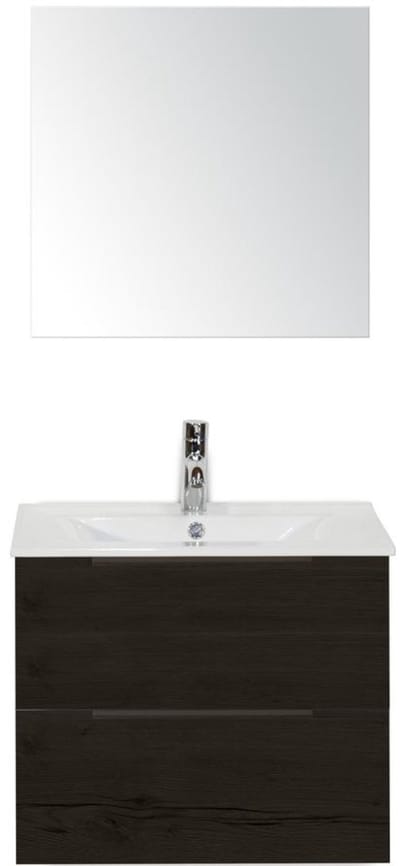 Seville Badmeubelset 60 cm - Black Oak Edge Greep - Wastafel Enjoy met Spiegel