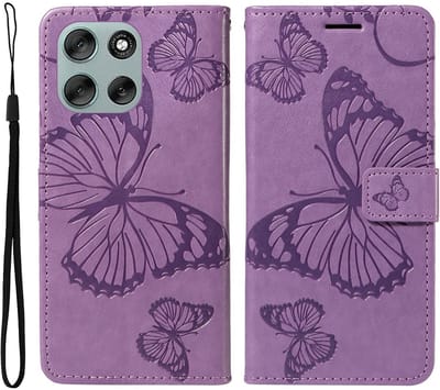 Coverup Hoesje - Geschikt voor Motorola Moto G56 Hoesje - Coverup Vlinders Book Case - Lila