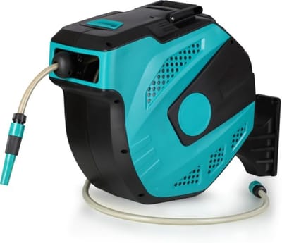 KOMFOTTEU Wandgemonteerde slanghaspel 20 m, slanghaspel met 180° draaibare houder en wandbevestiging, automatische oprolfunctie, complete intrekbare set voor gazon, tuin, auto (20 m, groen)