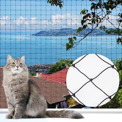 Kattennet Balkon - Veiligheidsnet Kat - Katten Veilig Houden - Staal Versterkt - 6 x 3 m - Zwart