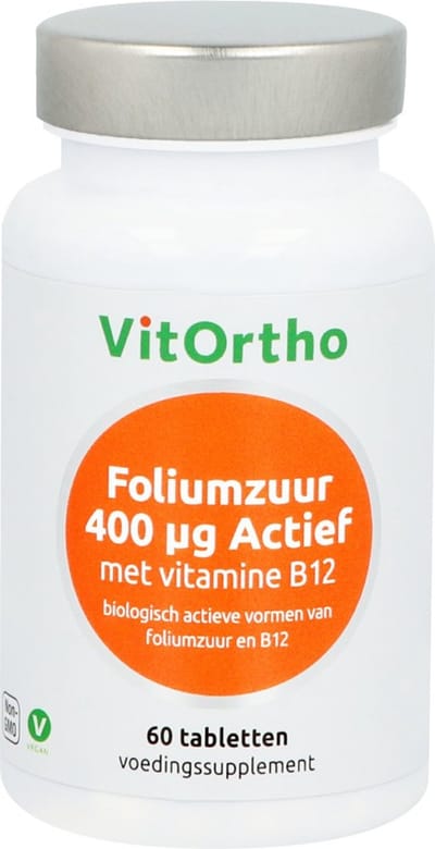 VitOrtho Foliumzuur 400 mcg Actief met Vitamine B12 (60 tabs)