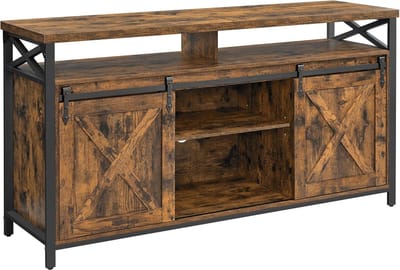 Industrieel TV Meubel met Schuifdeuren - 147 cm - Vintage Bruin - Dressoir met Barn Doors - TV Kast voor 65 Inch - Landelijk & Stoer