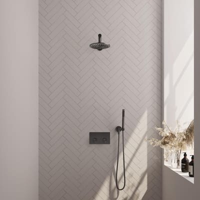 Brauer Gunmetal Carving Thermostatische Regendoucheset Inbouw - Hoofddouche 20 cm - Rechte Wandarm - Met Drukknoppen - Handdouche Staaf - Doucheslang - Wandaansluitbocht - Gunmetal