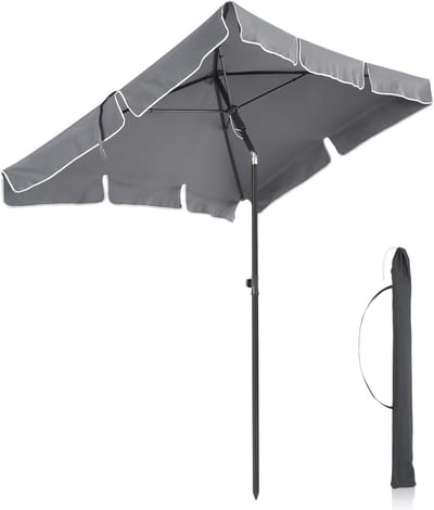 Famanu - Parasol voor balkon, rechthoekige tuinscherm, 180 x 125 cm, uv-bescherming tot UPF 50+, kantelbaar, parasoldoek met PA-coating, voor tuin, terras, zonder voet, grijs