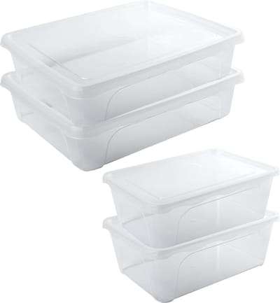 4x Voorraad/vershoudbakjes hoog/diep 2 en laag 2 liter transparant plastic/kunststof - 24 x 20 x 6 cm - 22 x 15 x 8 cm - Vienna - Vershouddoos bakje - Mealprep - Maaltijden bewaren