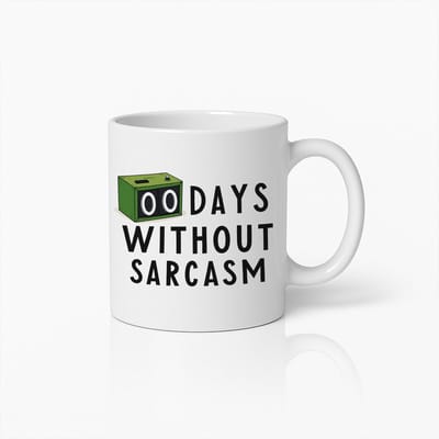“0 Days Without Sarcasm” Witte Mok – Grappige Dagelijkse Sarcasme Teller – 330 ml Humoristische Koffiebeker
