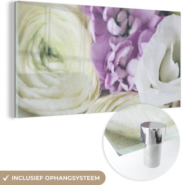 MuchoWow® Glasschilderij 40x20 cm - Schilderij acrylglas - Bloemen - Rozen - Natuur - Foto op glas - Schilderijen