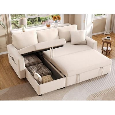 ModernLuxe L-vormige bank 219.5x142.5x83cm - met opbergruimte - met rustfunctie - links en rechts verwisselbaar - beige
