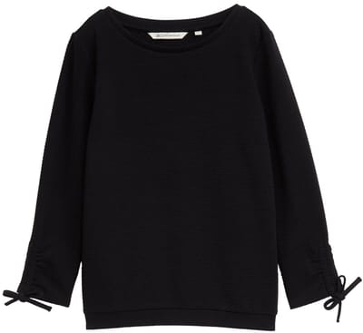 Tom Tailor Denim - Slim fit sweatshirt met gerimpelde mouwen - Maat L - deep black