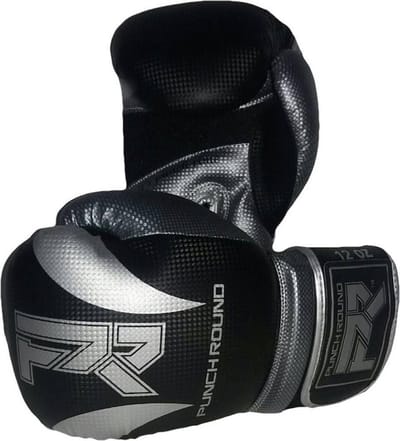 Punch Round Bokshandschoenen SLAM Mat Carbon Zwart Zilver - 10 OZ